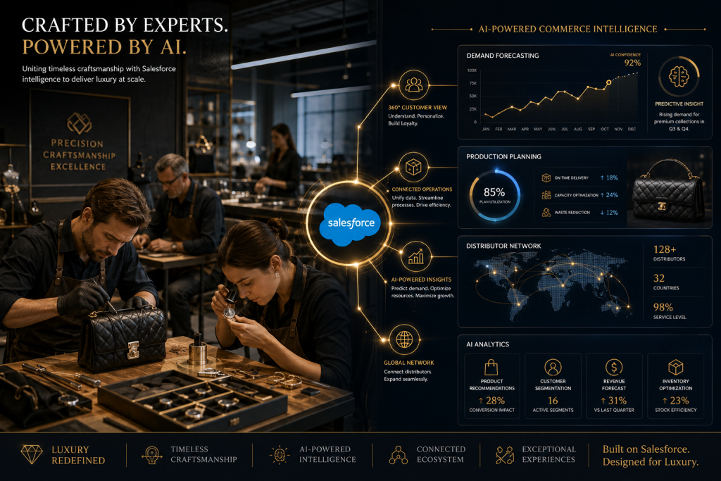 "Agentforce Manufacturing helping luxury goods manufacturers improve demand forecasting, production planning, and distributor collaboration"